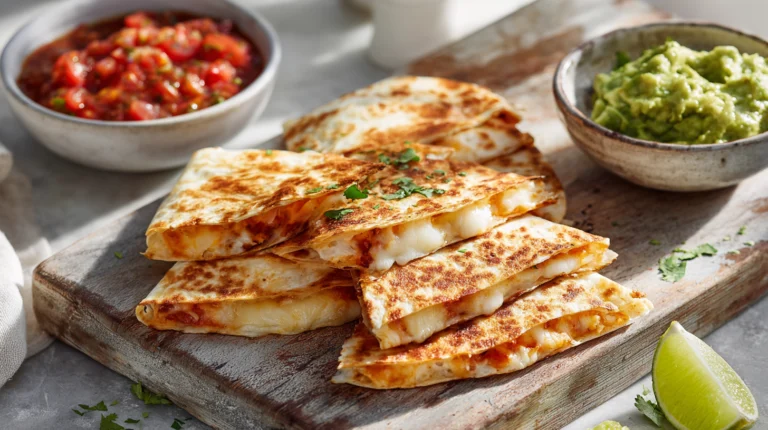 Cheesy quesadillas with salsa and guacamole – a quick and easy 30-minute Mexican-inspired meal.