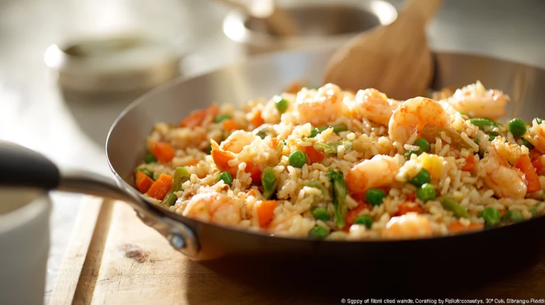 Shrimp fried rice with colorful vegetables, a healthy 30-minute meal for busy weeknights.