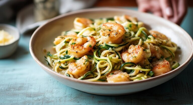 Quick 30-minute garlic butter shrimp with zucchini noodles – a healthy and flavorful low-carb dinner.