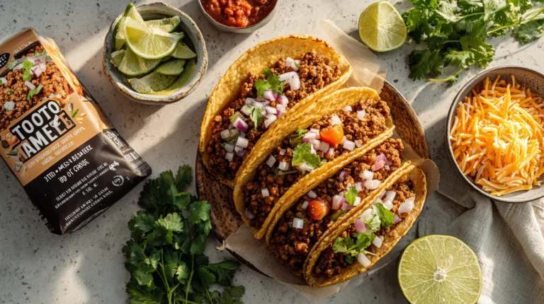 Ground beef tacos with cheese, lettuce, salsa, and guacamole — a quick and easy 30-minute family meal.