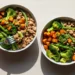 Ground turkey and mixed vegetable bowls served over rice in a quick and easy 30-minute healthy dinner recipe.