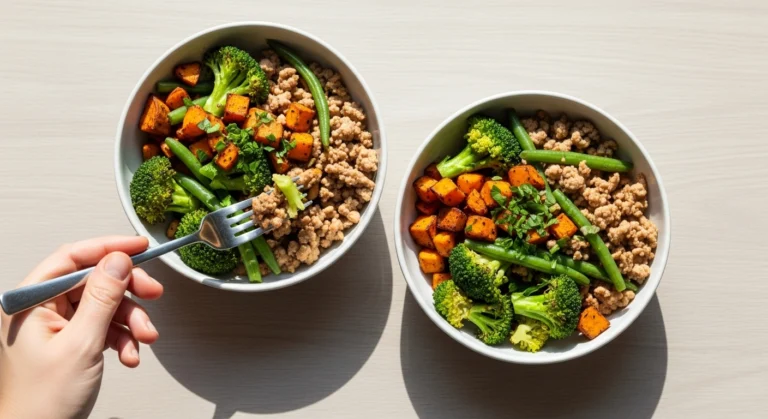 Ground turkey and mixed vegetable bowls served over rice in a quick and easy 30-minute healthy dinner recipe.