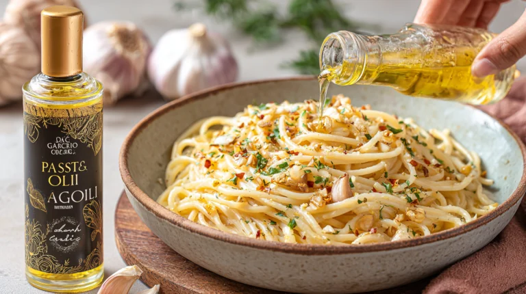 Pasta Aglio e Olio with garlic, olive oil, and chili flakes – a simple 30-minute Italian meal.