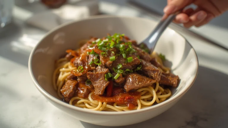 Beef stir-fry with noodles, bell peppers, and broccoli – a flavorful 30-minute Asian-inspired dinner.