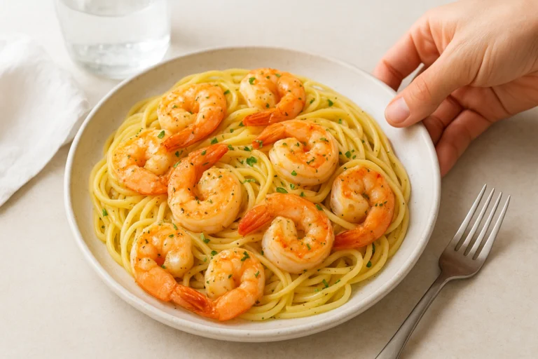 Shrimp scampi with linguine in garlic butter sauce, a quick and flavorful 30-minute meal