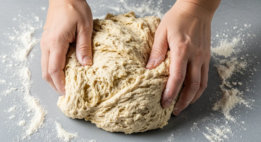Initial Mixing (2 minutes) Using a wooden spoon or your hands (hands work better, honestly)