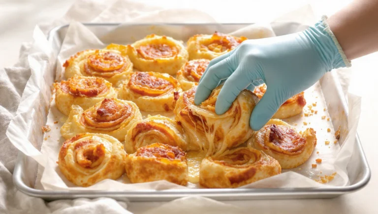 One-pan pizza rolls filled with cheese and toppings, golden and baked together in a skillet.
