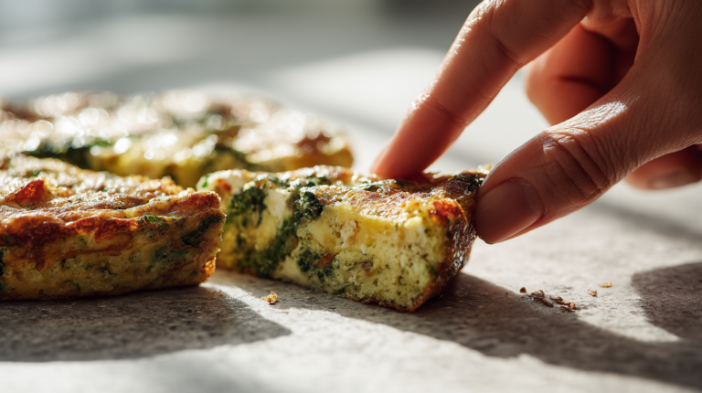 Quick vegetarian frittata with eggs and vegetables, lightly golden and easy to prepare.