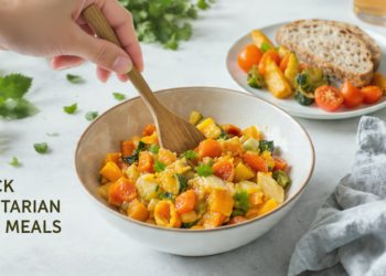 Quick vegetarian meals made with fresh vegetables, simple ingredients, and easy one-pan cooking.