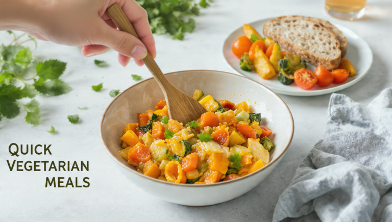 Quick vegetarian meals made with fresh vegetables, simple ingredients, and easy one-pan cooking.