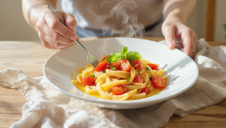 Budget-friendly quick pasta meal with noodles, simple sauce, vegetables, and affordable ingredients.
