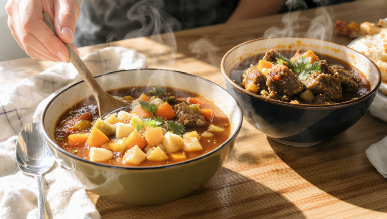 Budget-friendly quick soup or stew with vegetables, beans, and hearty broth served hot for a comforting low-cost meal.