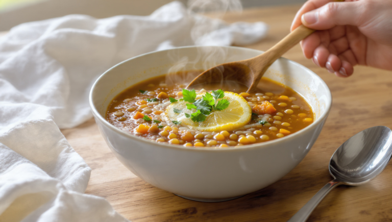 Simple lentil soup: budget-friendly, quick and easy wholesome meal in minutes.