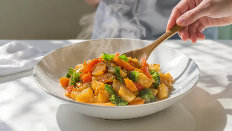 Budget-friendly vegetable stir-fry with rice, quick and easy low-cost meal ready in minutes.