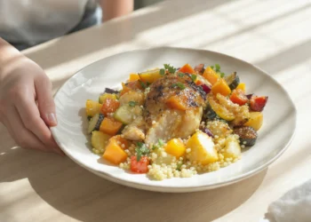 Budget-friendly one-pan quick meal with vegetables, grains, and affordable protein cooked together for easy cleanup.
