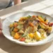 Budget-friendly one-pan quick meal with vegetables, grains, and affordable protein cooked together for easy cleanup.
