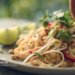 Vegetarian pad Thai with rice noodles and vegetables, quick, simple, and full of flavor.