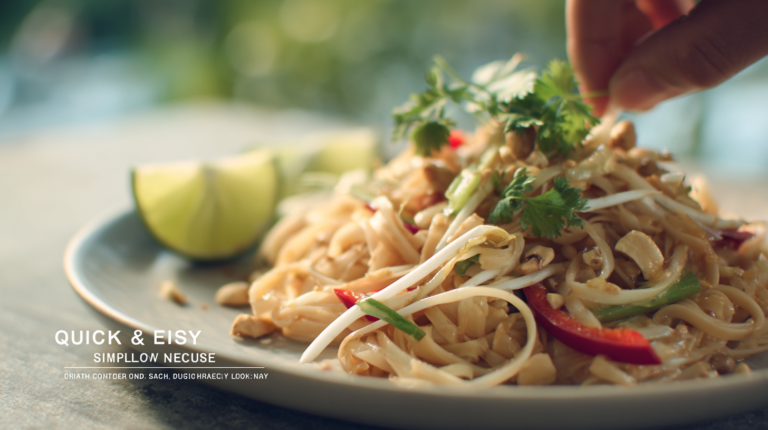 Vegetarian pad Thai with rice noodles and vegetables, quick, simple, and full of flavor.