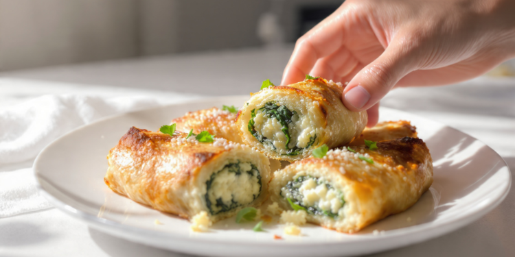 Vegetarian pizza rolls with spinach and ricotta filling, golden, cheesy, and quick to make.