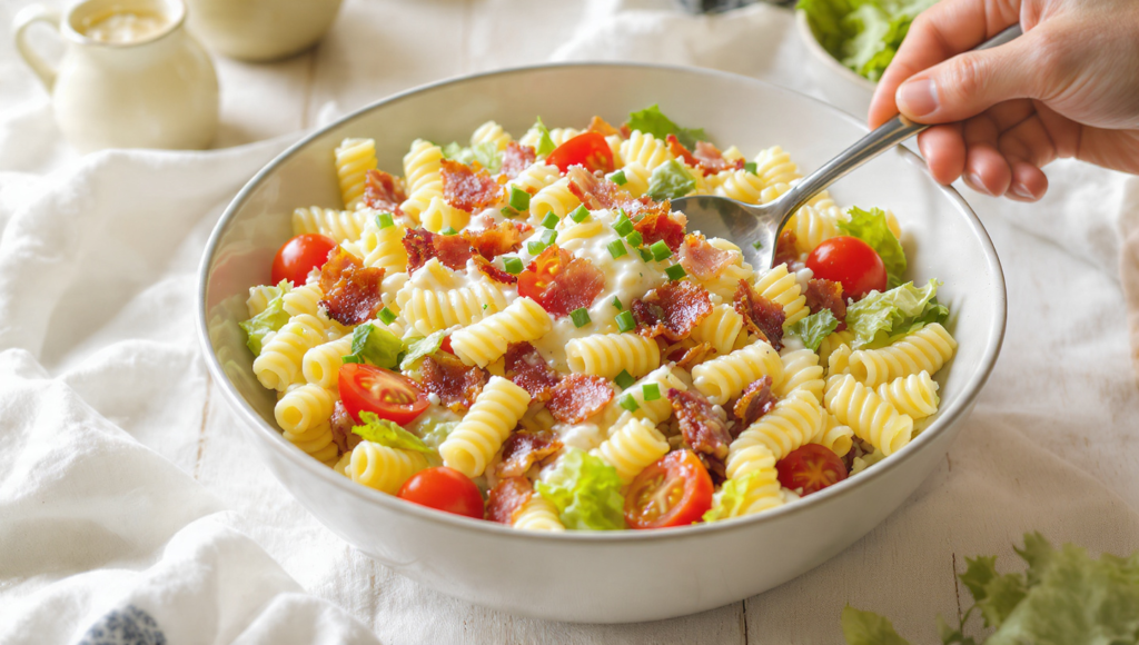 cold easy summer meal – BLT pasta salad for families