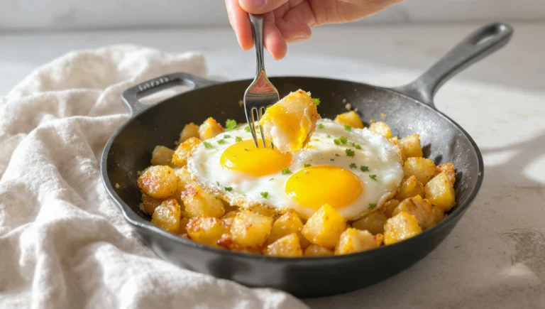 Healthy breakfast made from leftovers — repurposed rice, veggies, and eggs on a morning plate.