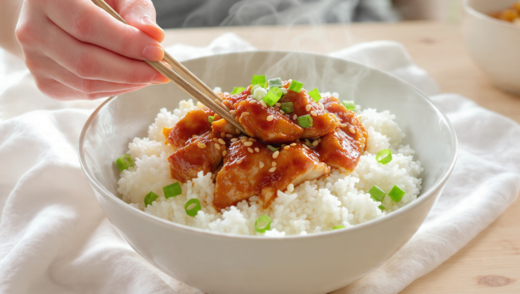 easy summer dinner – teriyaki chicken rice bowl for families