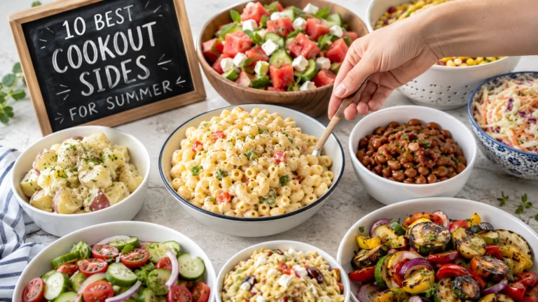 10 best cookout sides for summer including corn, coleslaw, and potato salad for your backyard BBQ.