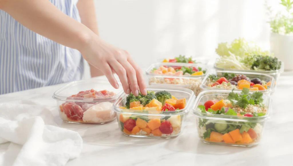 weekly meal prep summer – proteins, grains, and vegetables prepped in containers
