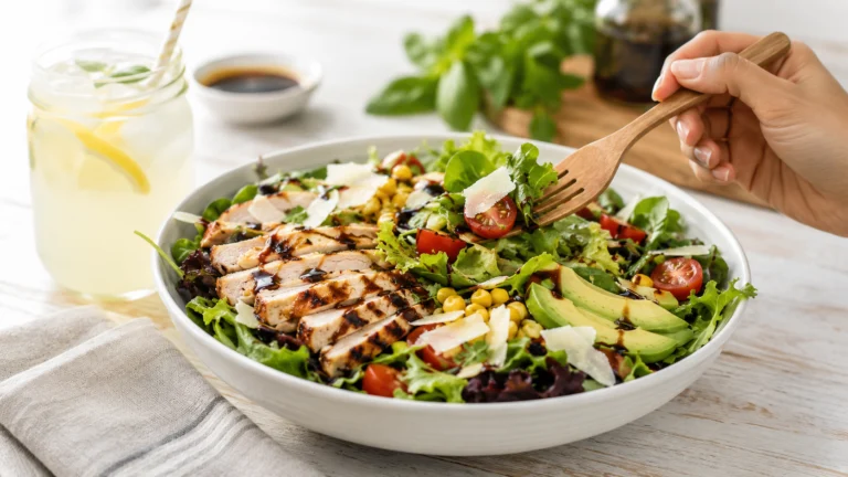 Quick summer salad with fresh greens, tomatoes, and cucumber for a light healthy dinner