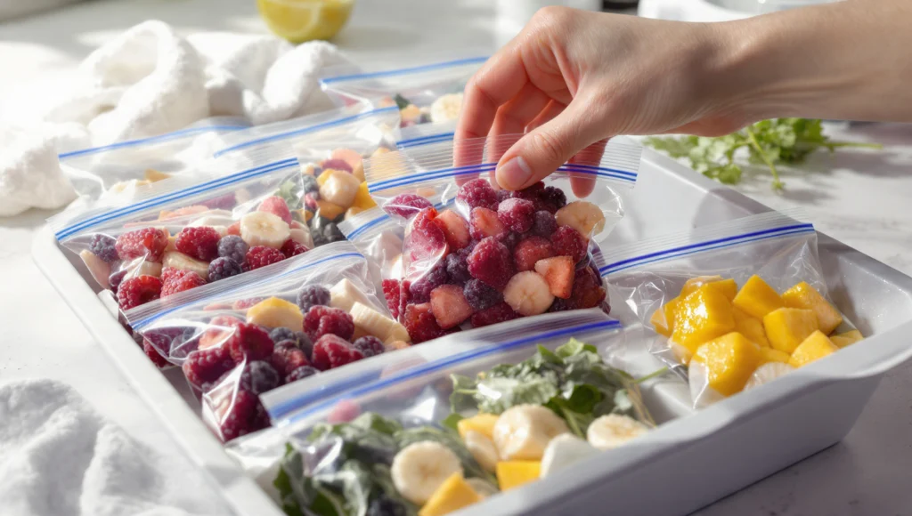 summer meal prep—smoothie freezer packs ready to mix
