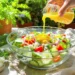 Refreshing easy cucumber summer salad with fresh herbs and a light, tangy dressing.