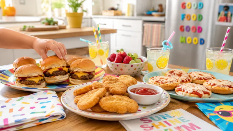 Easy summer dinners for kids with healthy, colorful meals including pasta, veggies, and finger foods