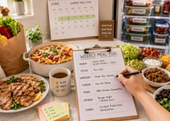 Easy summer meal plan for the week with healthy recipes, fresh ingredients, and simple make-ahead dishes