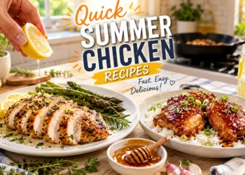 Quick summer chicken recipes – grilled chicken with lemon, herbs, and fresh vegetables for an easy weeknight dinner