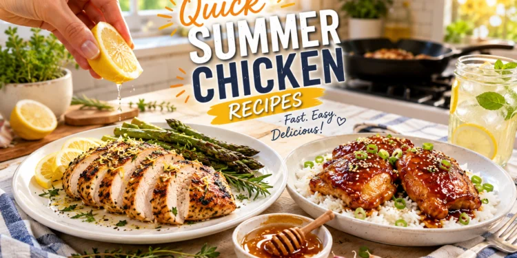 Quick summer chicken recipes – grilled chicken with lemon, herbs, and fresh vegetables for an easy weeknight dinner