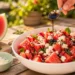 Watermelon feta salad with mint and olive oil, a quick refreshing summer side dish